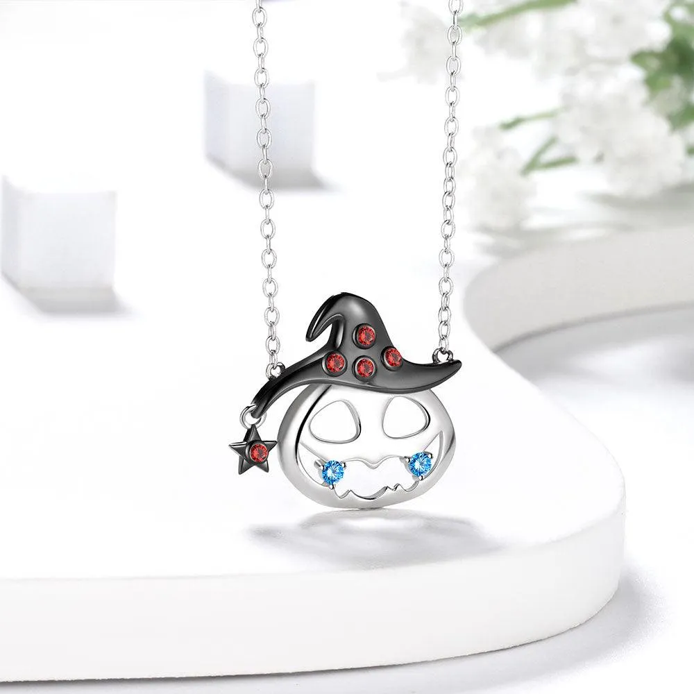 Women Pumpkin Pendant Necklace Halloween Jewelry 925 Sterling Silver