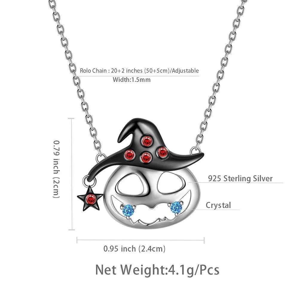 Women Pumpkin Pendant Necklace Halloween Jewelry 925 Sterling Silver