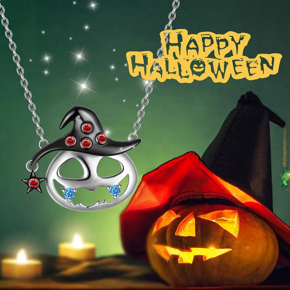 Women Pumpkin Pendant Necklace Halloween Jewelry 925 Sterling Silver