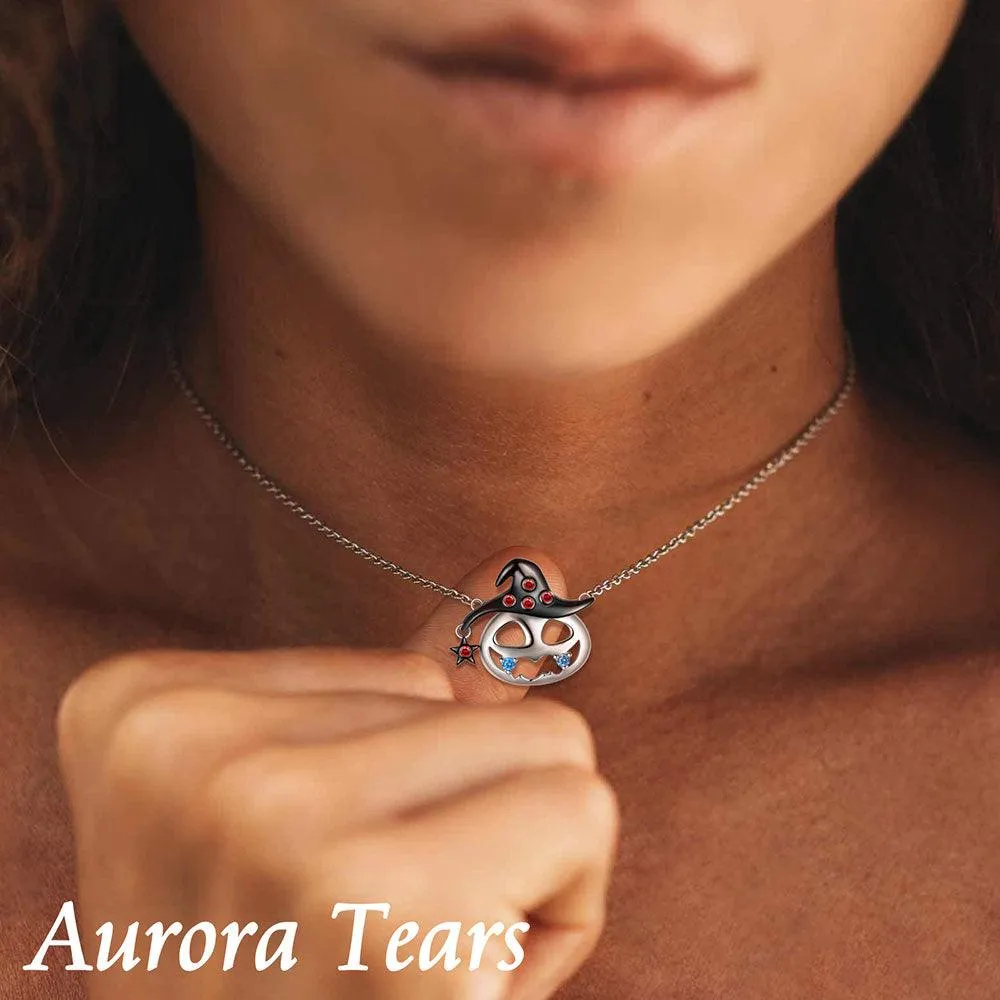 Women Pumpkin Pendant Necklace Halloween Jewelry 925 Sterling Silver